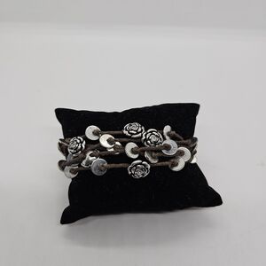 Fossil brown cord layered bracelet with silver tone metal beads